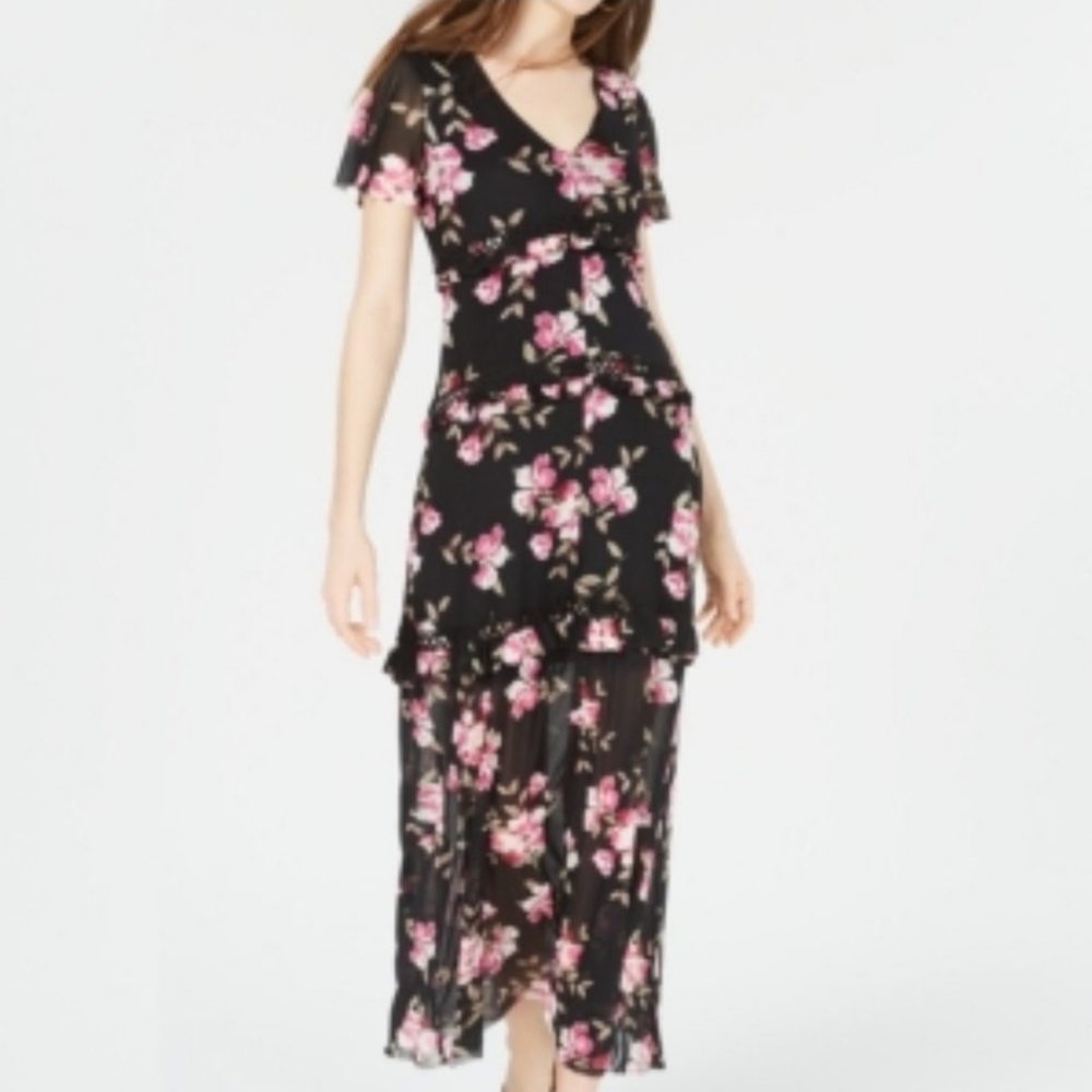 American Rag Cie Black Floral Mesh Dress